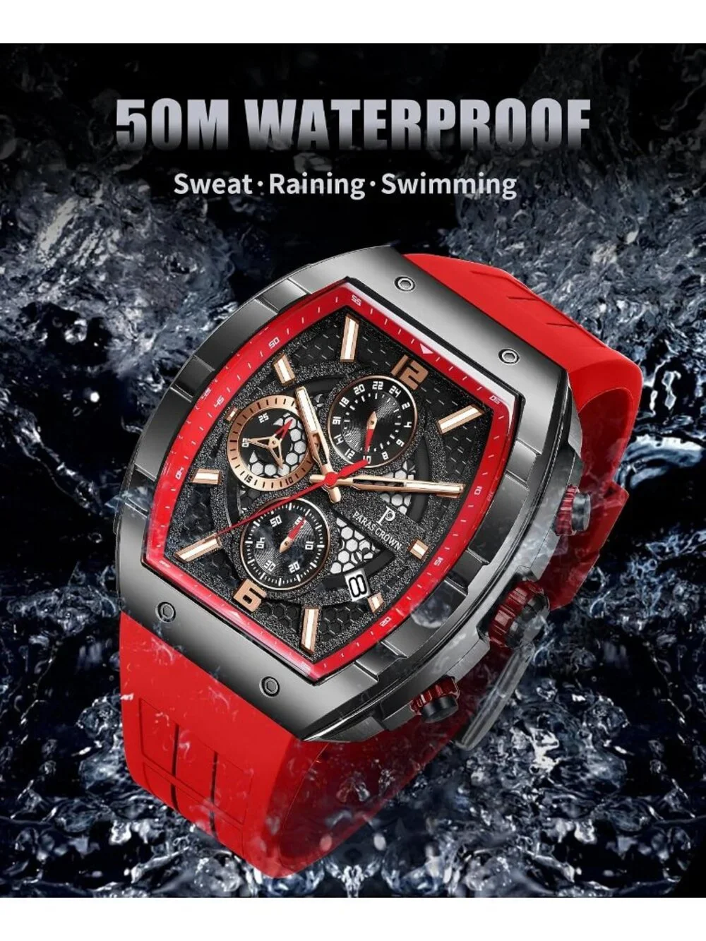 Men's Red Luxury Fashion Analog Waterproof Luminous Quartz Classic Wrist Watch